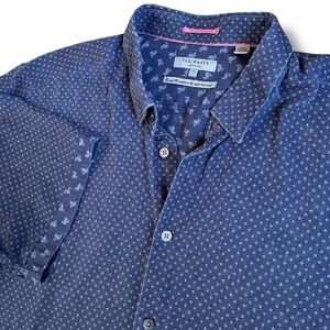 Ted Baker London Regular Fit Navy Blue Absract Shirt Size 7 Preppy Button Up XL